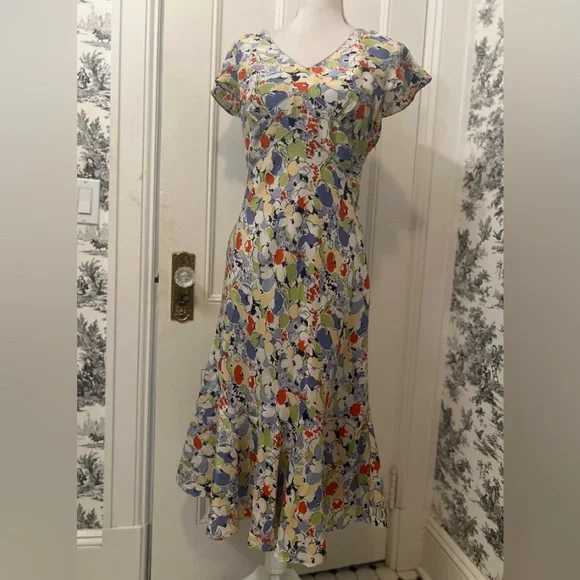 Boden women’s vintage floral dress size 12R (EU) V neck flutter sleeve - Picture 1 of 10